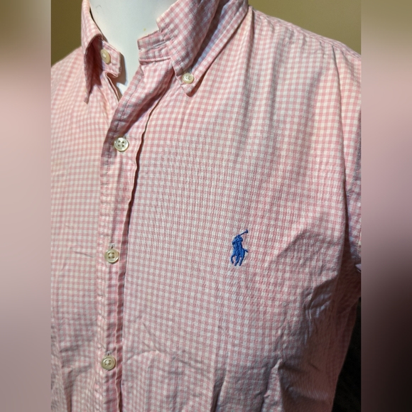 Ralph Lauren men's pink checkered Oxford button down - Picture 4 of 5